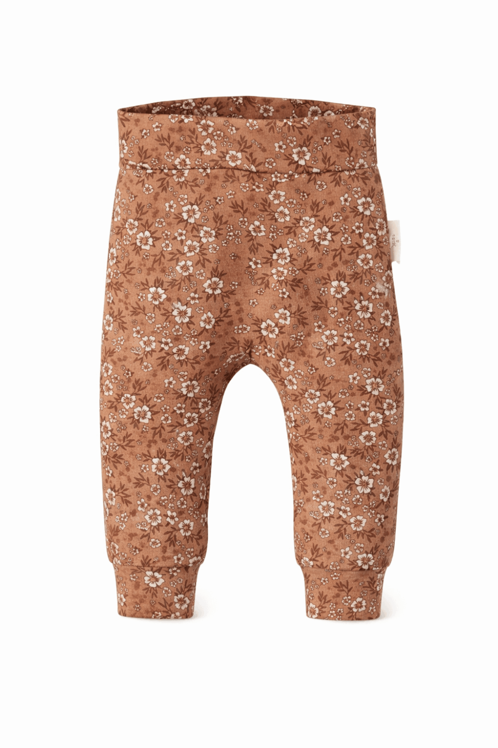Baby broekje bruin met witte bloemen