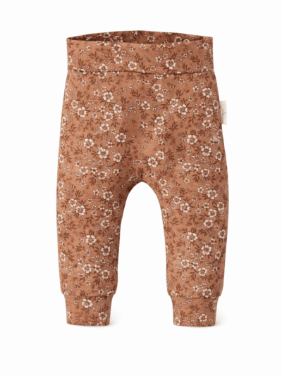 Baby broekje bruin met witte bloemen
