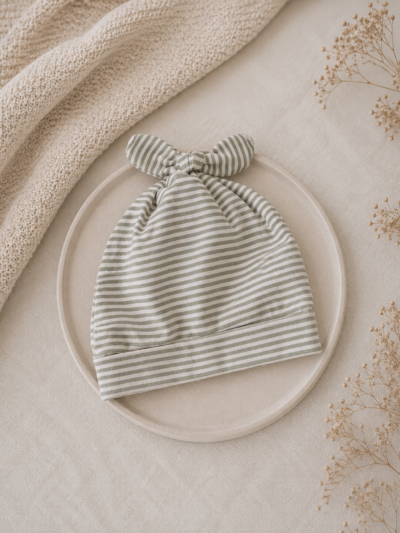Baby knoopmutsje groen gestreept