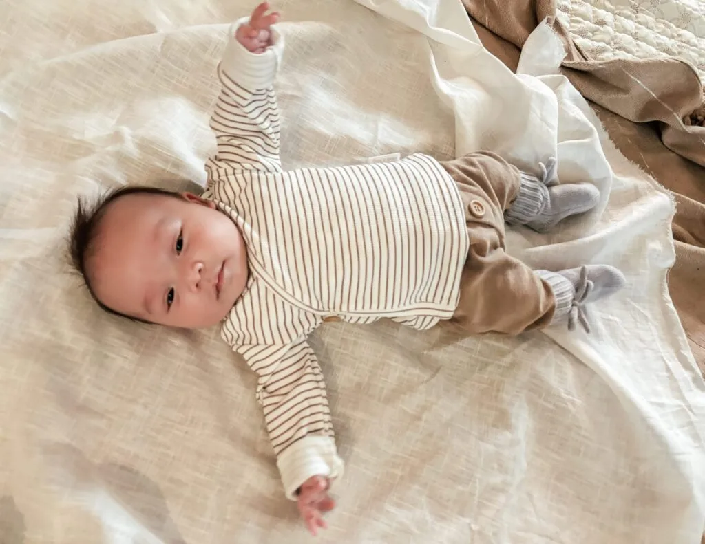 Overslagshirtje | taupe gestreept (rib)