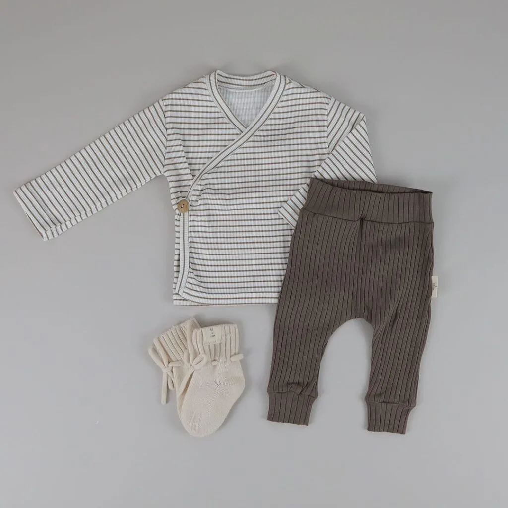 Overslagshirtje | taupe gestreept (rib)