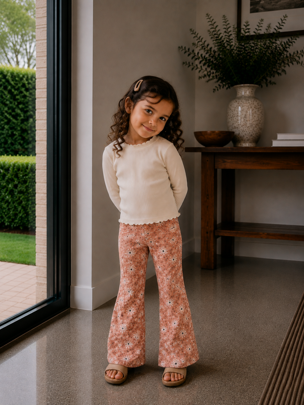 Flared broek bloemen bruin (rib) Flared broek bloemen bruin (rib)