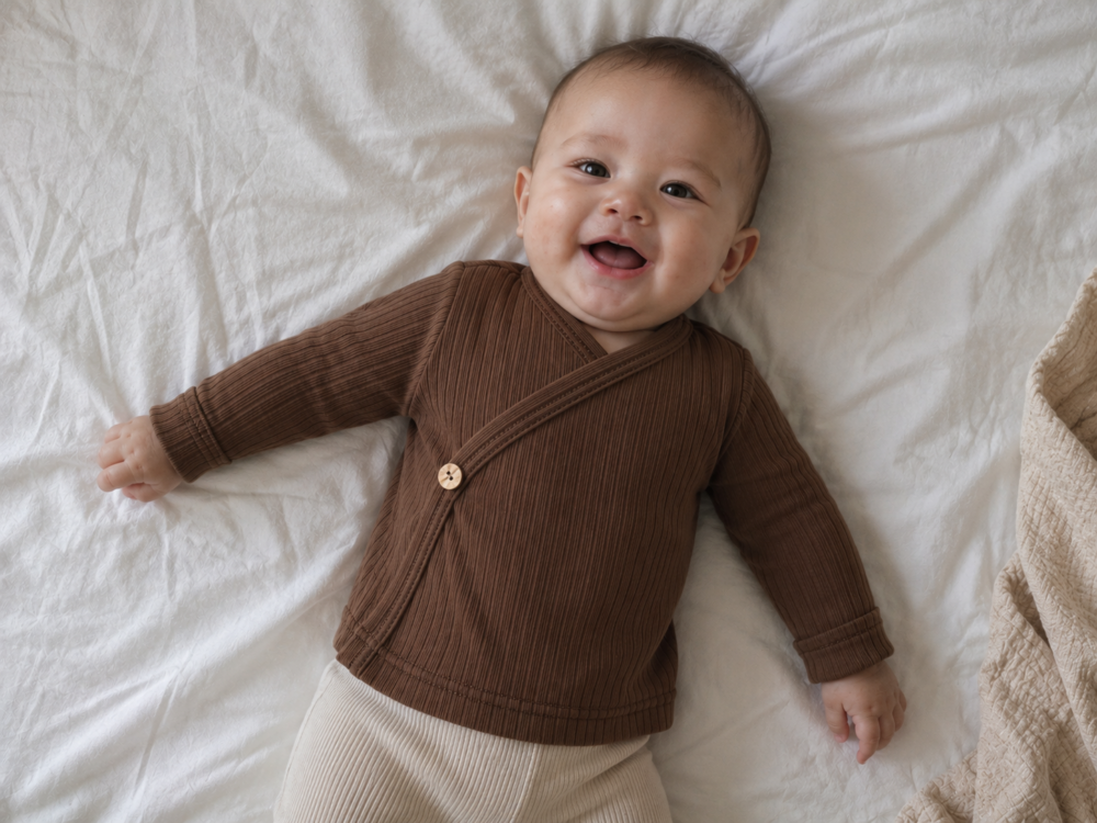 Overslagshirtje bruin brede rib