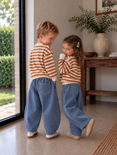 Oversized sweater roestbruin gestreept